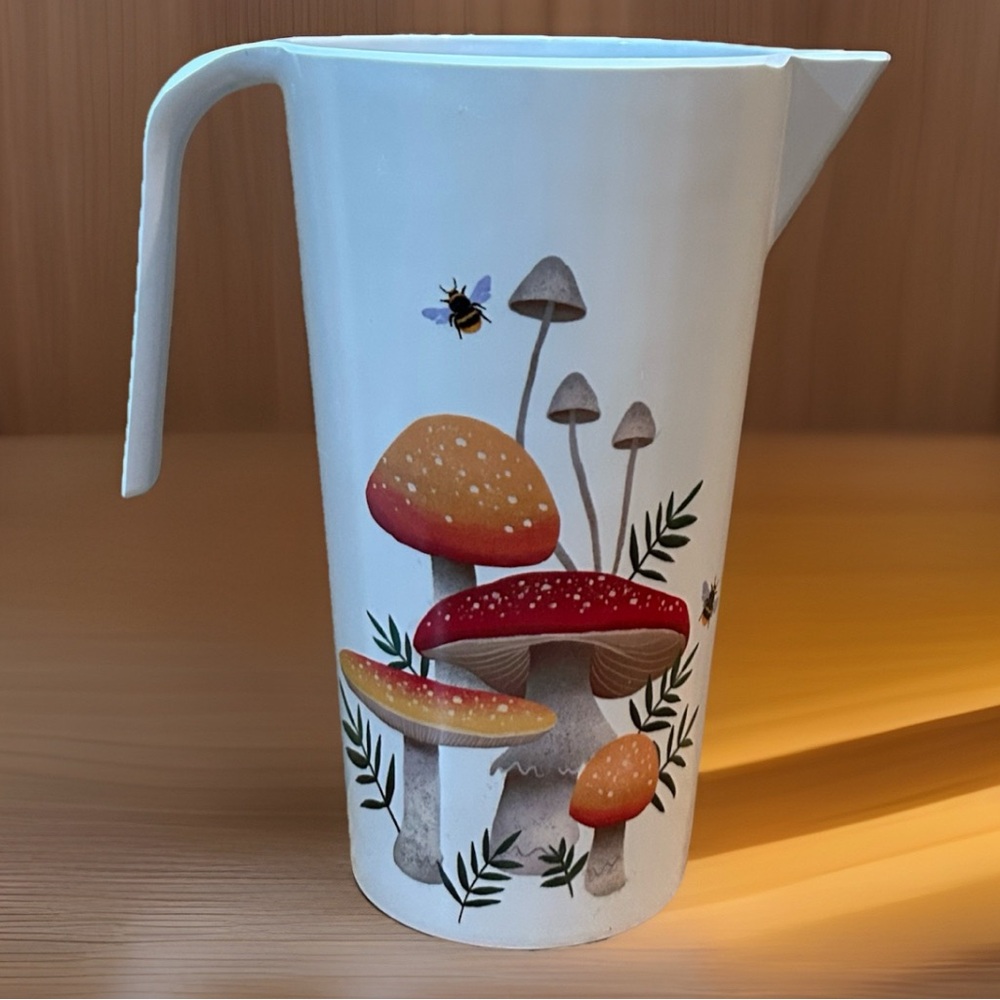 Place & Time Mushroom design Bees Melamine Pitcher NO LID Vase Decor